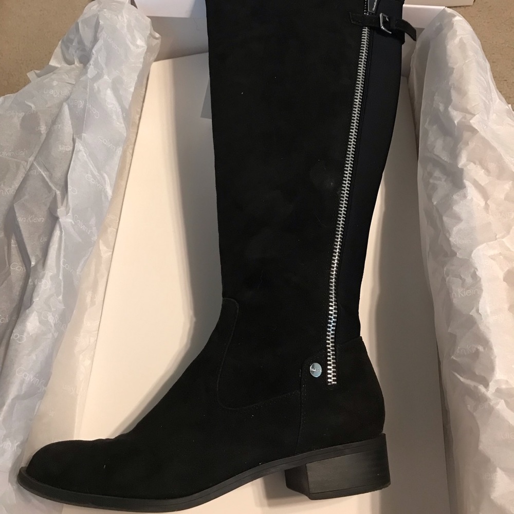 Calvin Klein over the knee black wide calf suede boot size 8